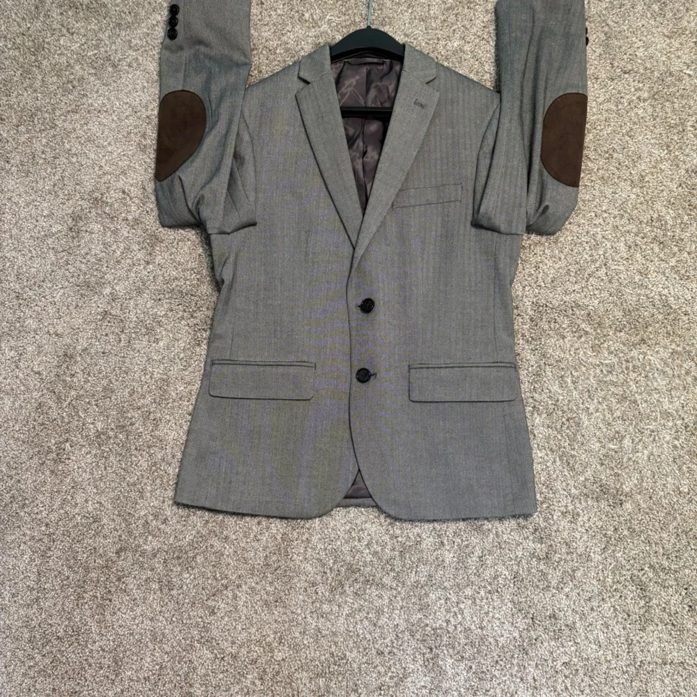 Lauren Ralph Lauren Blazer Boy 14R Gray Herringbone Brown Elbow Patch Sport Coat